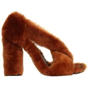 Jil Sander Brown Faux Fur Open Toe Pump Heels Womens 36 / US 6